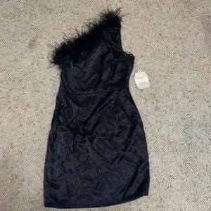 Altar’d State One-Shoulder Feather Dress Black